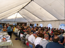 Activities under the tent at Oak Haven Campground